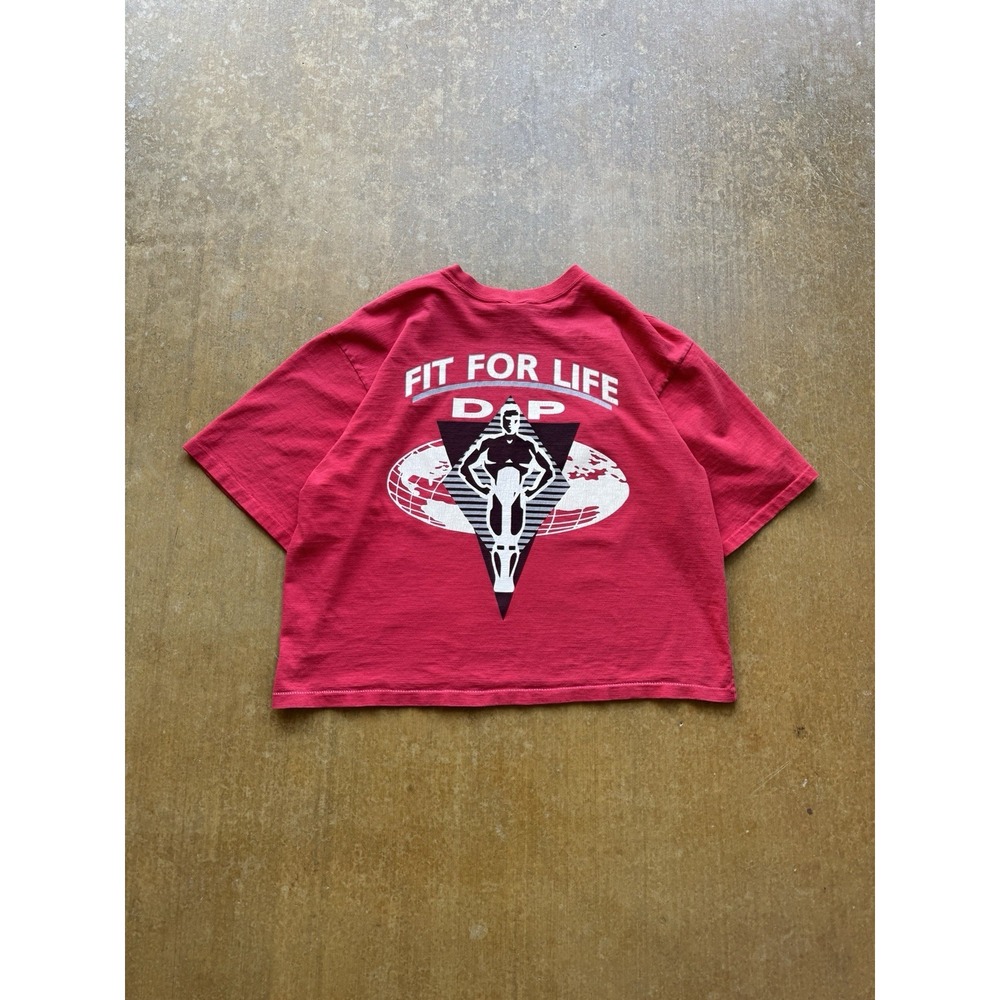 Vintage 80s 90s Fit For Life Gym DP Cropped T-Shirt Red Medium Single Stitch